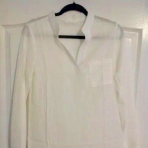 NWOT White semi-sheer long sleeve deep v placket blouse